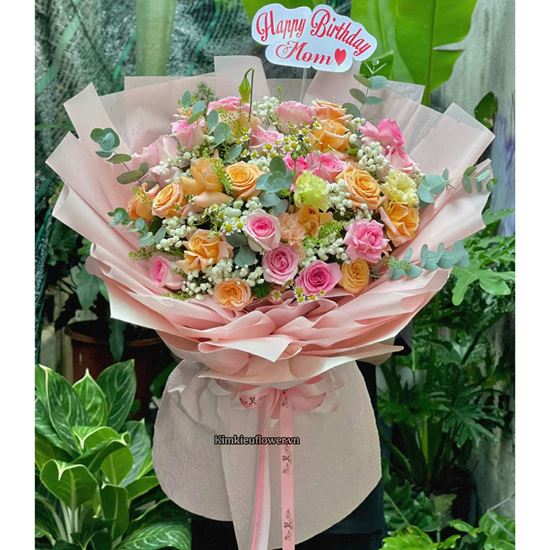 Bó hoa chúc mừng tone hồng cam - HB1039