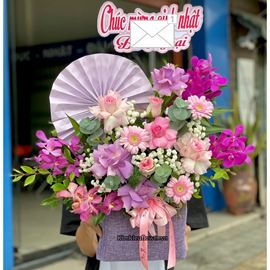 Giỏ hoa chúc mừng tone tím hồng - HG969