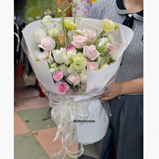 Bó hoa chúc mừng tone trắng kem mix cát tường - HB1048