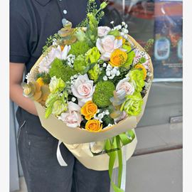 Bó hoa chúc mừng tone xanh lá mix green wisky - HB1058