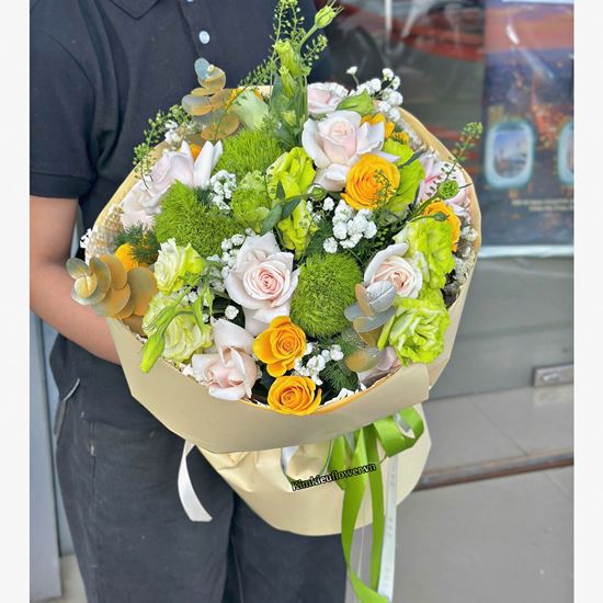 Bó hoa chúc mừng tone xanh lá mix green wisky - HB1058