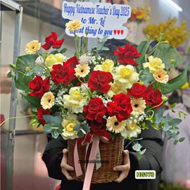 Giỏ hoa chúc mừng tone đỏ vàng - HG973