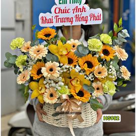 Giỏ hoa chúc mừng tone vàng - HG982