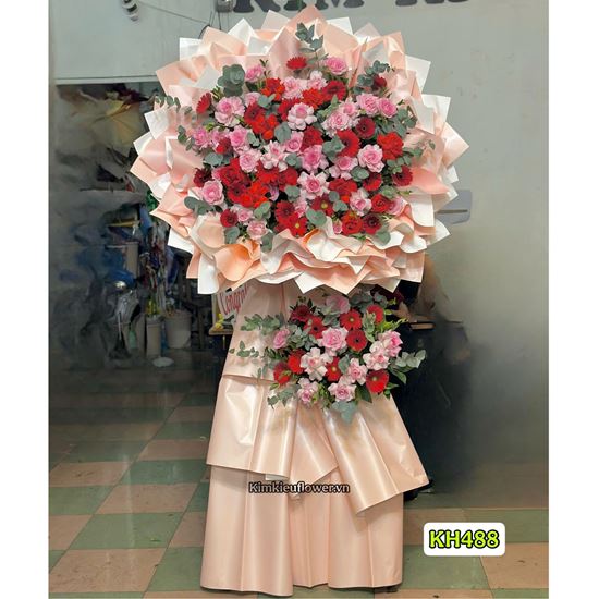 Kệ hoa chúc mừng tone đỏ hồng - KH488