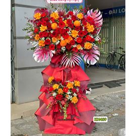 Kệ hoa chúc mừng tone đỏ cam - KH489