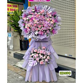 Kệ hoa chúc mừng tone tím hồng mix lan hồ điệp - KH490