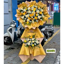 Kệ hoa chúc mừng tone vàng - KH491