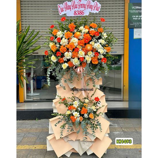 Kệ hoa chúc mừng tone vàng cam - KH493