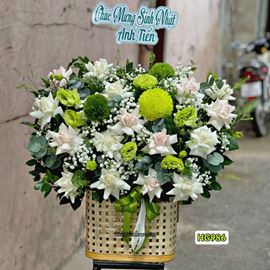 Giỏ hoa chúc mừng tone xanh lá - HG986