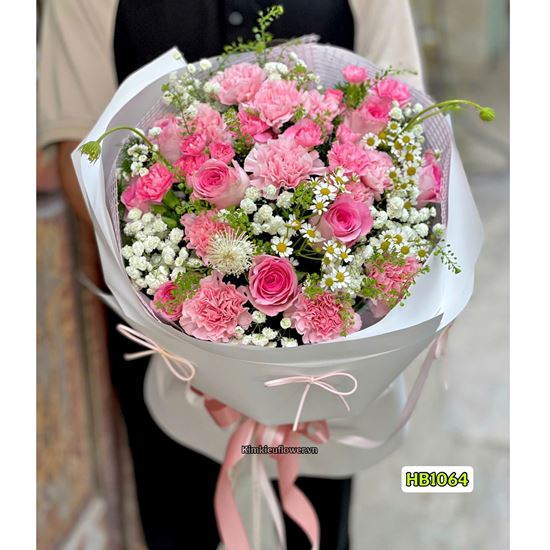 Bó hoa chúc mừng tone hồng kiểu bó tròn - HB1064