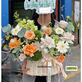 Giỏ hoa chúc mừng cẩm tú cầu mix shimmer - HG990