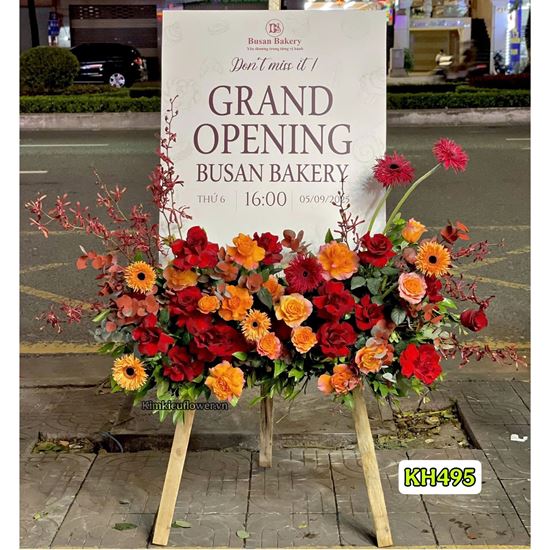 Kệ hoa chúc mừng tone đỏ cam - KH495