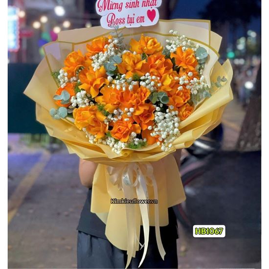 Bó hoa chúc mừng cam quốc vương mix lá bạc - HB1067