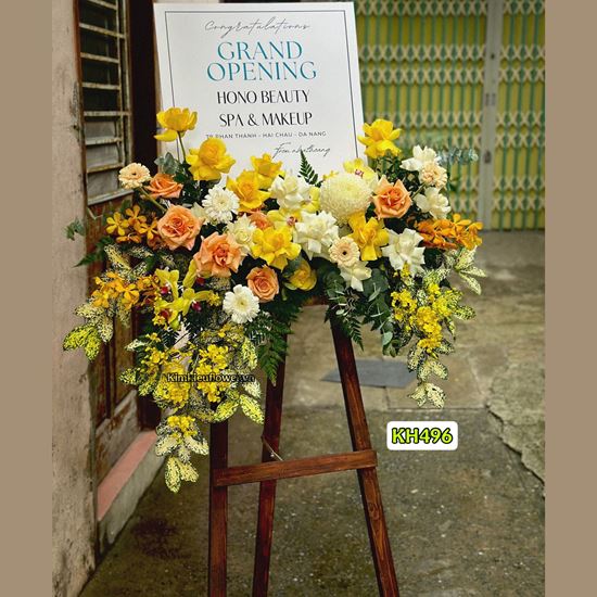 Kệ hoa chúc mừng tone vàng cam - KH496