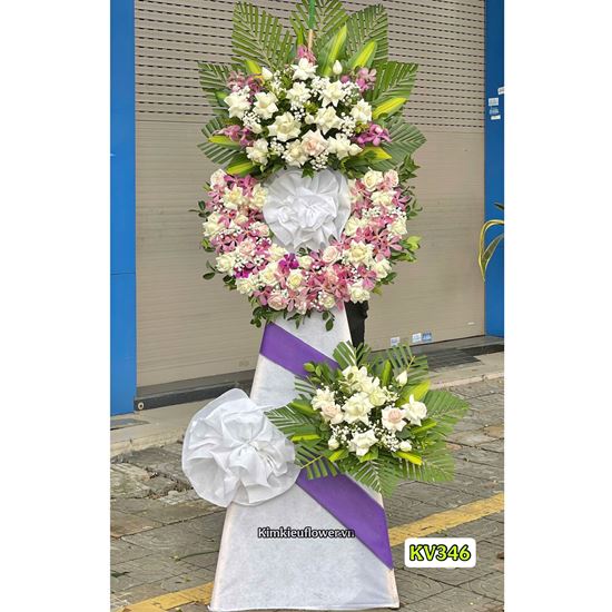 Picture of Vòng hoa chia buồn tone tím mix hồng - KV346