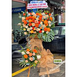 Picture of Kệ hoa chúc mừng tone cam mix cúc mẫu đơn - KH502