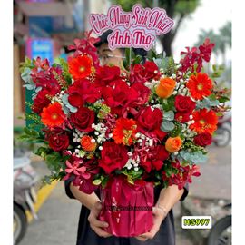 Picture of Giỏ hoa chúc mừng tone đỏ cam - HG997