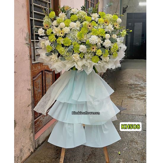 Picture of Kệ hoa chúc mừng tone xanh lá mix cẩm tú cầu - KH508