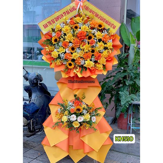 Picture of Kệ hoa chúc mừng tone vàng cam mix hướng dương - KH510