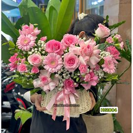 Picture of Giỏ hoa chúc mừng tone hồng - HG1004