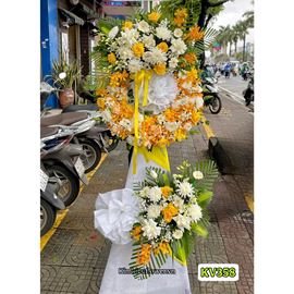 Picture of Vòng hoa chia buồn tone trắng vàng - KV358