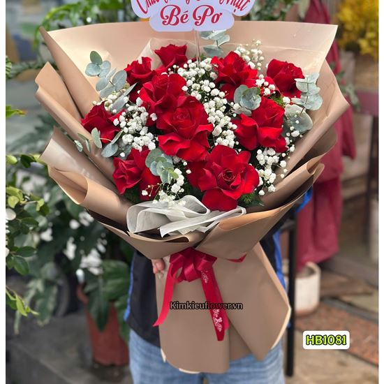 Picture of Bó hoa chúc mừng hồng đỏ mix lá bạc - HB1081