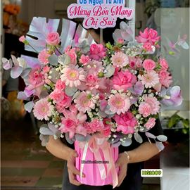 Picture of Giỏ hoa chúc mừng tone hồng - HG1009