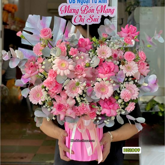 Picture of Giỏ hoa chúc mừng tone hồng - HG1009