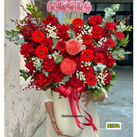 Picture of Bình hoa chúc mừng tone đỏ mix cúc mẫu đơn - BI376