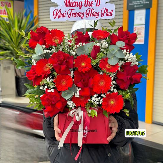 Picture of Giỏ hoa chúc mừng tone đỏ - HG1015