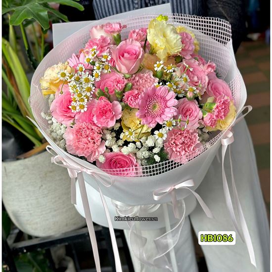 Picture of Bó hoa chúc mừng kiểu bó tròn tone hồng - HB1086