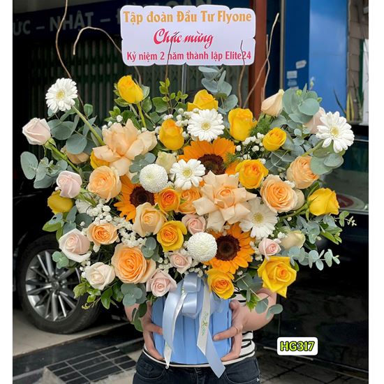 giỏ hoa hồng, đồng tiền - HG317