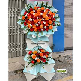 Picture of Kệ hoa chúc mừng tone đỏ cam mix cúc mẫu đơn - KH560