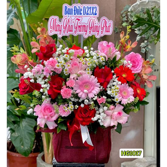 Picture of Giỏ hoa chúc mừng tone đỏ hồng - HG1017