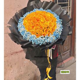 Picture of Bó hoa hồng vàng 50 bông mix baby xanh dương - HB1091