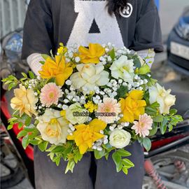 Picture of Đĩa hoa chúc mừng tone vàng mix cát tường - ĐH51