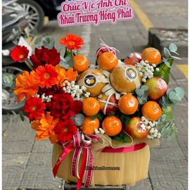 Picture of Giỏ hoa trái cây tone đỏ cam - HTC38