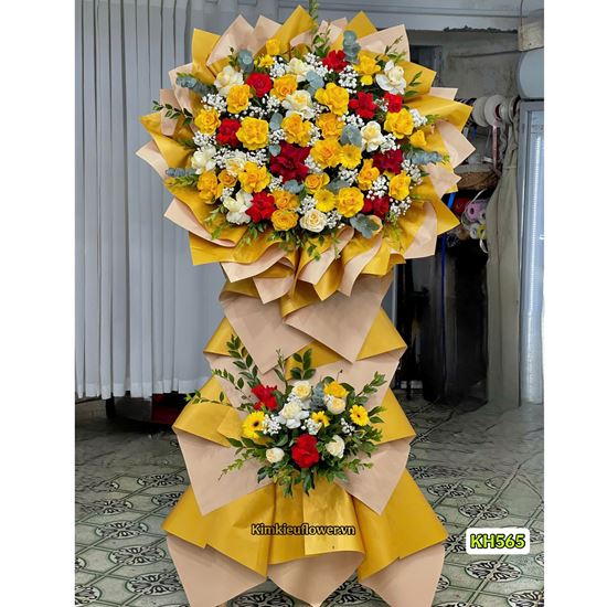 Picture of Kệ hoa chúc mừng tone đỏ vàng - KH565