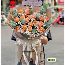 Picture of Bó hoa chúc mừng hồng shimmer mix lá bạc - HB1103