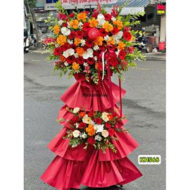 Picture of Kệ hoa chúc mừng tone đỏ cam mix lan hồ điệp - KH568