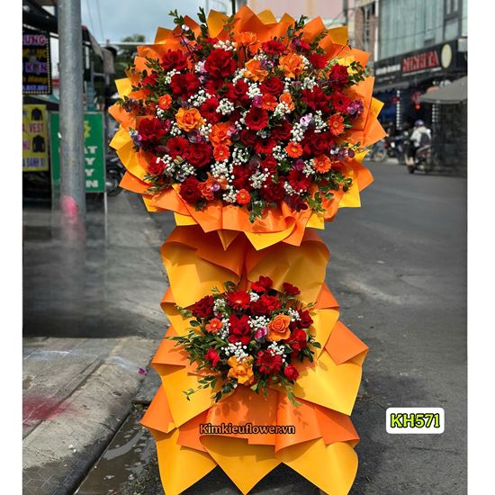 Picture of Kệ hoa chúc mừng tone đỏ cam - KH571