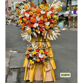 Picture of Kệ hoa chúc mừng tone vàng cam mix lan hồ điệp - KH573