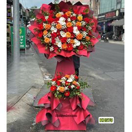 Picture of Kệ hoa chúc mừng tone đỏ cam mix lan hồ điệp - KH575