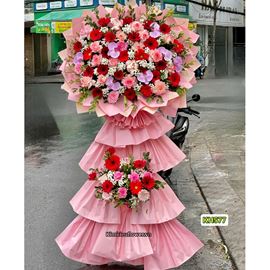 Picture of Kệ hoa chúc mừng tone đỏ hồng mix lan hồ điệp - KH577