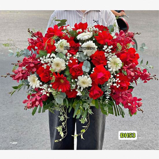 Picture of Đĩa hoa chúc mừng tone đỏ mix lan đỏ - ĐH53