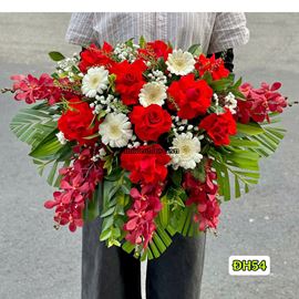 Picture of Đĩa hoa chúc mừng tone đỏ mix lan đỏ - ĐH54