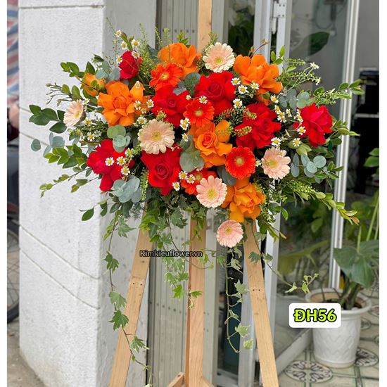 Picture of Đĩa hoa bục phát biểu tone đỏ cam - ĐH56