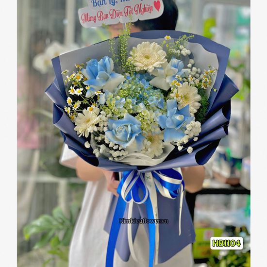 Picture of Bó hoa chúc mừng tone xanh mix cẩm tú cầu - HB1104