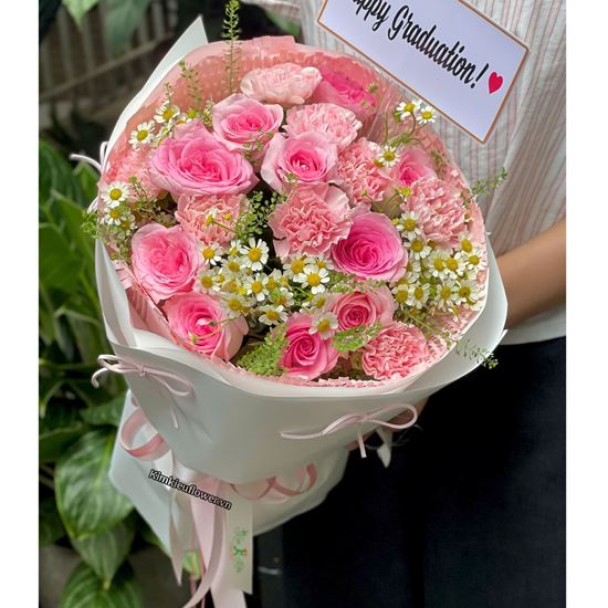 Picture of Bó hoa chúc mừng tone hồng mix cẩm chướng - HT1014