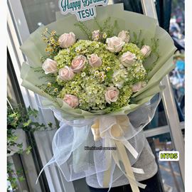 Picture of Bó hoa chúc mừng cẩm tú cầu mix hoa hồng kem - HT05
